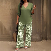 Bellariva™ Set mit Gemusterter Hose und Leichter Bluse in Grün