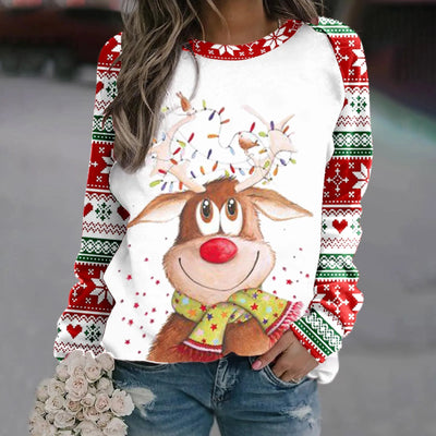 Romina - Warmer Pullover mit Rundhalsausschnitt und 3D Gedrucktem Weihnachts-Rentier für Frauen