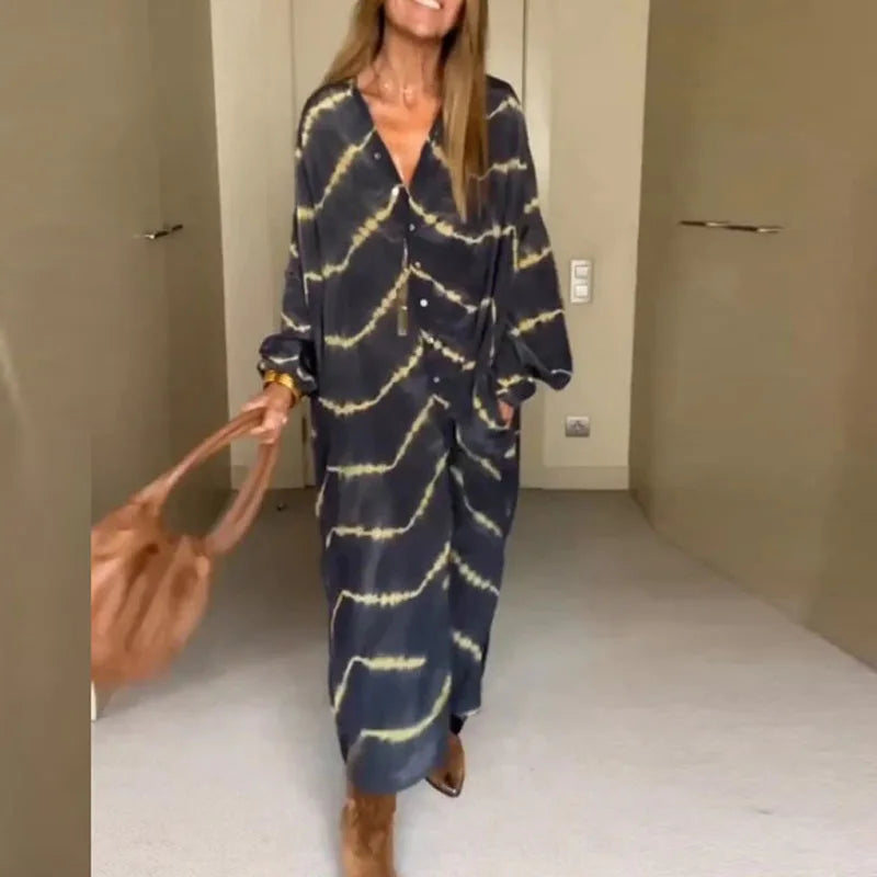 Samantha - Boho Streifenkleid mit langen Ärmeln für Damen