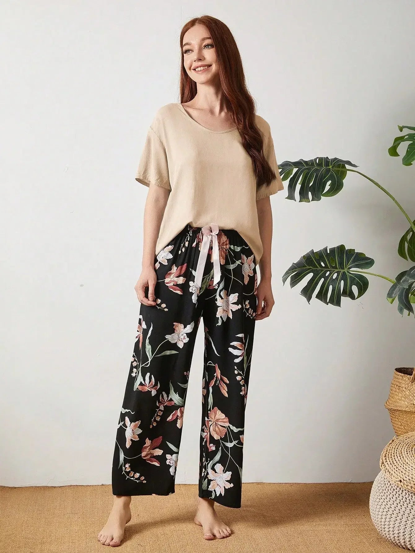 Embe- Sommer Lounge-Set mit Kurzem Oberteil und Langer Hose für Damen