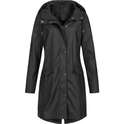 Stylische Regenjacke mit Knopfleiste und Reissverschluss sowie Kapuze für Damen | Ideal für den Winter