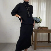 Marselha™ Set mit Rollkragen-Top und geripptem Midirock in Schwarz