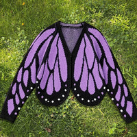 Cardigan Farfallia™ aus strukturiertem Strick mit Schmetterlingsflügel-inspiriertem Design in Lila