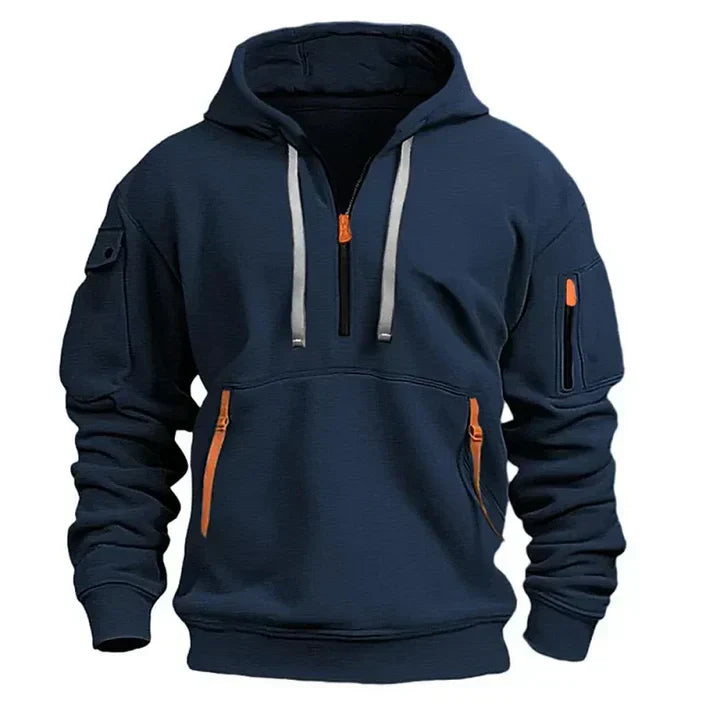 Sportliche Herren Kapuzenpullover mit Halbreißverschluss