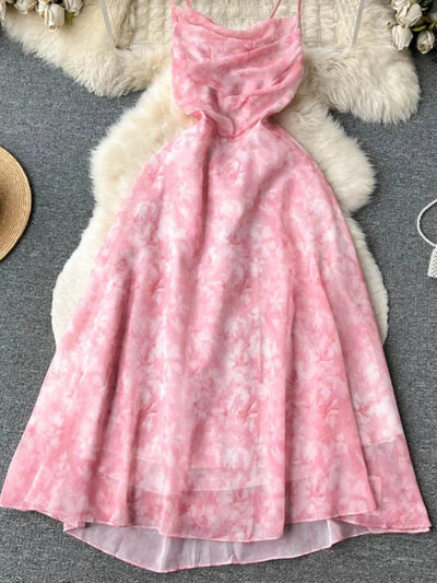 Melina | Damen Sommerkleid Lang mit Floralem Design und Spaghetti-Trägern