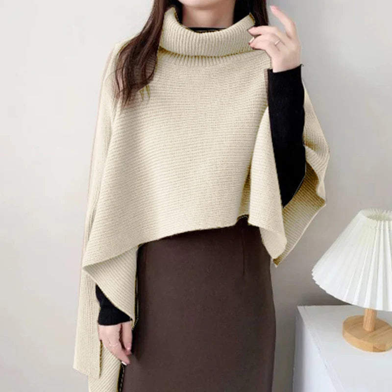 Elina - Unregelmäßiger Vintage Strickpulli mit Rollkragen für Frauen