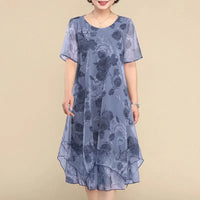 Nice™ Blumenkleid aus Premium-Chiffon mit Doppellage und asymmetrischem Saum in Blau