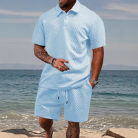 Cristiano™ Set aus strukturierter Strickware mit festem Polokragen in Hellblau