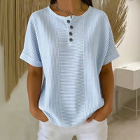 Euddora™ Bluse Mit Feinen Streifen und Knopfleiste in Hellblau