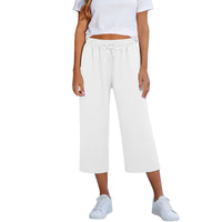 Lisia™ Pantacourt-Hose Aus Baumwoll-Leinen Mit Elastischem Bund Und Verstellbarem Kordelzug in Weiß