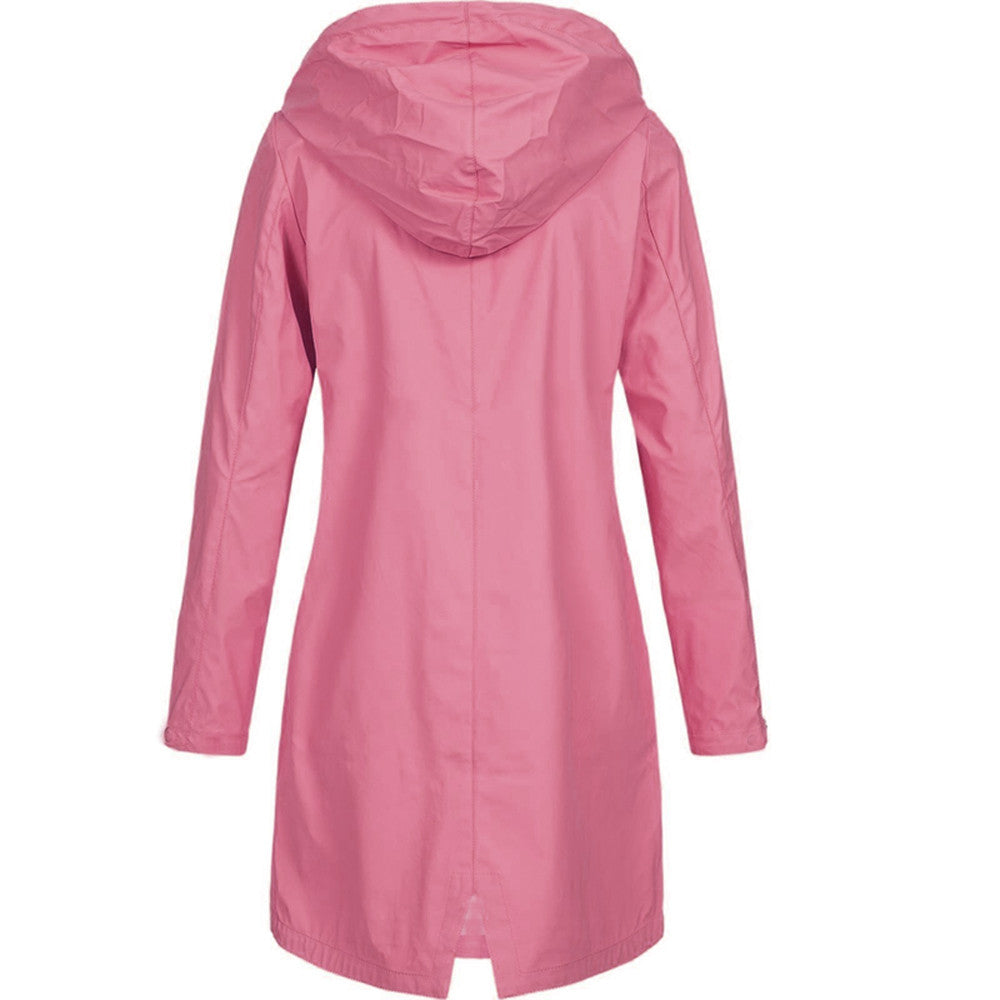 Stylische Regenjacke mit Knopfleiste und Reissverschluss sowie Kapuze für Damen | Ideal für den Winter