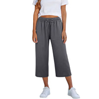 Lisia™ Pantacourt-Hose Aus Baumwoll-Leinen Mit Elastischem Bund Und Verstellbarem Kordelzug in Grau