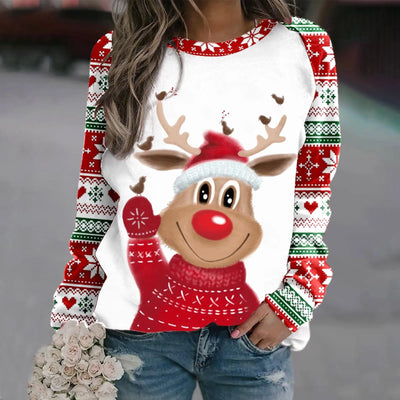 Romina - Warmer Pullover mit Rundhalsausschnitt und 3D Gedrucktem Weihnachts-Rentier für Frauen