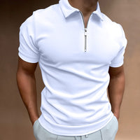 Evan | Zip-Poloshirt mit moderner Linie in Weiß