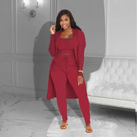 Velmira™-Set mit Kurz Geschnittenem Oberteil, eng Anliegender Hose und Locker Fallendem Cardigan in Bordeauxrot