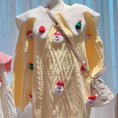 Hannes - Warmer Strickpullover mit Pop-Ausschnitt und Gehäkelten Weihnachtsfiguren für Frauen