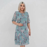 Évelyne™-Kleid mit Zartem Blumenmuster und 3/4-Ärmeln in Grün