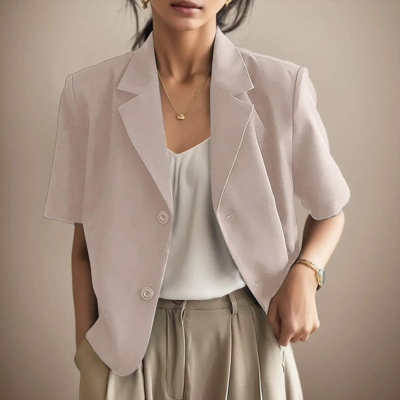 Alona - Blazer Jacke mit Kurzen Ärmeln und Zwei Knöpfen für Frauen