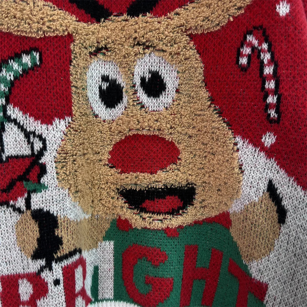 Bele- Weihnachtspullover mit Rundhals und Cartoon-Design