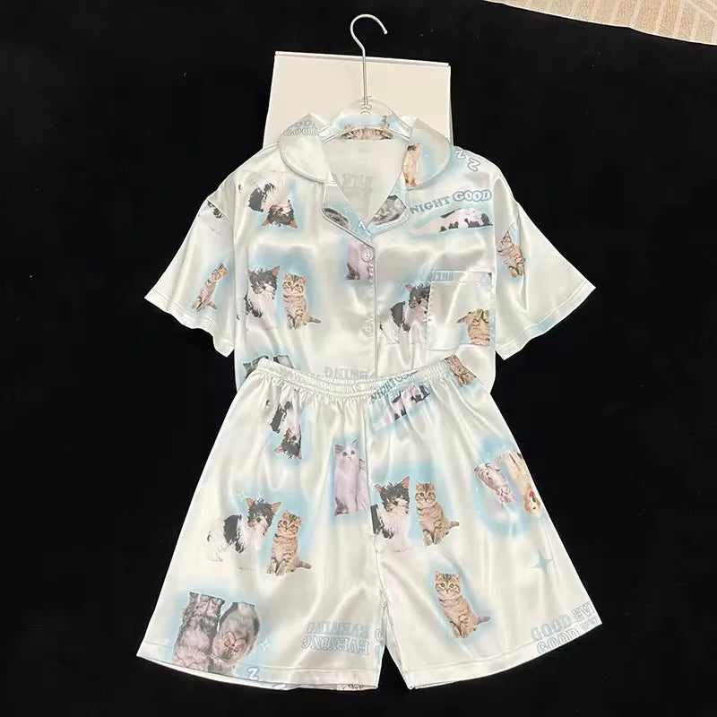 Susan - Seidennachtwäsche-Set mit Kurzärmeligem Oberteil und Shorts für Frauen