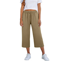 Lisia™ Pantacourt-Hose Aus Baumwoll-Leinen Mit Elastischem Bund Und Verstellbarem Kordelzug in Khaki