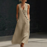 Antonella™ Midikleid mit Eleganten Knöpfen und V-Ausschnitt in Creme