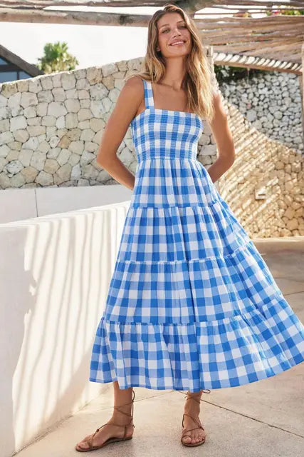 Gudran | Vintage Blauer Gingham-Kleid für Damen
