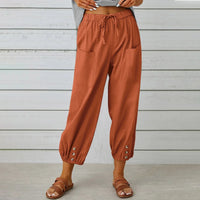Kobe™ Baumwoll-Leinen-Hose mit Fronttaschen und verstellbarem Kordelzug in Orange