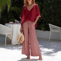 Callenne™-Set aus Baumwoll-Leinen mit Elegantem Kontrast in Rot