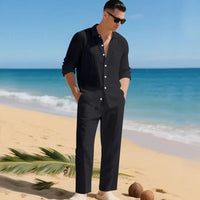 Luca™ Baumwoll-Leinen-Set mit Button-Down-Hemd in Schwarz