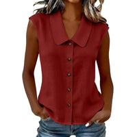 Celinea™ Baumwoll-Leinen-Bluse Mit Elegantem Kragen Und Vorderen Knöpfen in Bordeauxrot