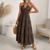 Solara Breeze™ Kleid Mit Halterneck-Ausschnitt und Weitem Stufenrock in Kaffeebraun