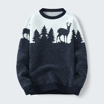 Simon - Strickpullover mit Rundhalsausschnitt und Weihnachts-Elch-Print für Männer