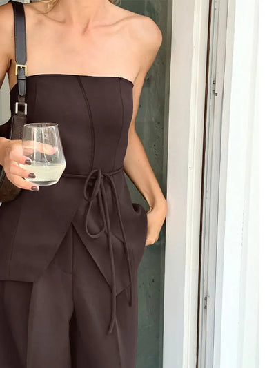 Sophie | Eleganter Hosenanzug Damen mit Verstellbarer Taillenkrawatte