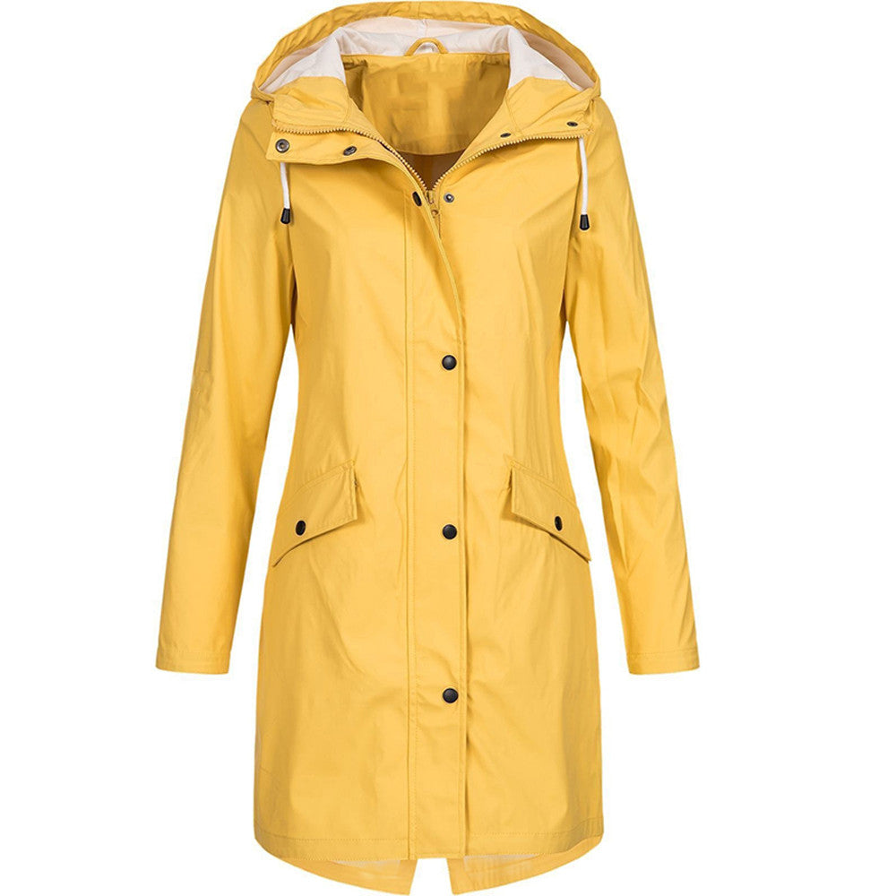 Stylische Regenjacke mit Knopfleiste und Reissverschluss sowie Kapuze für Damen | Ideal für den Winter