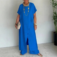 Aurenya™ Set Mit Asymmetrischer Tunika und Fließender Pantalonhose in Blau