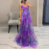 Lange Blumenmuster Kleid mit Verstellbaren Trägern für Frauen | Ideal für Sommer und Besondere Anlässe in Lila