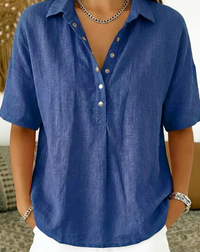 Tessa | Hemdbluse mit Kragen und Knopfdetail  ( 1+1 GRATIS ) in Marineblau