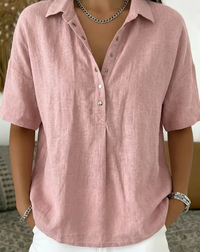 Tessa | Hemdbluse mit Kragen und Knopfdetail  ( 1+1 GRATIS ) in Rosa