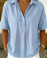 Tessa | Hemdbluse mit Kragen und Knopfdetail  ( 1+1 GRATIS ) in Hellblau