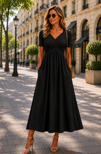 Helena | Elegantes A-Linien Midikleid in Schwarz