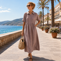 Alexis | Sommerliches fließendes Hemdblusenkleid in Khaki