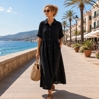 Alexis | Sommerliches fließendes Hemdblusenkleid in Schwarz