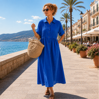 Alexis | Sommerliches fließendes Hemdblusenkleid in Blau