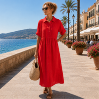Alexis | Sommerliches fließendes Hemdblusenkleid in Rot
