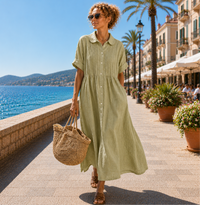 Alexis | Sommerliches fließendes Hemdblusenkleid in Hellgrün