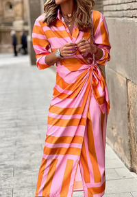 Elvina - Bedrucktes Wickelkleid in Orange/Rosa (Fast ausverkauft)