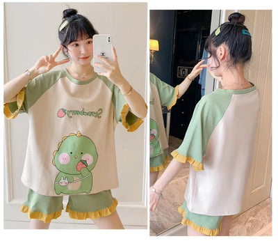 Konstanze - Gerüschtes Pyjama-Set mit Übergrößen-Shirt und Kurzhosen für Frauen