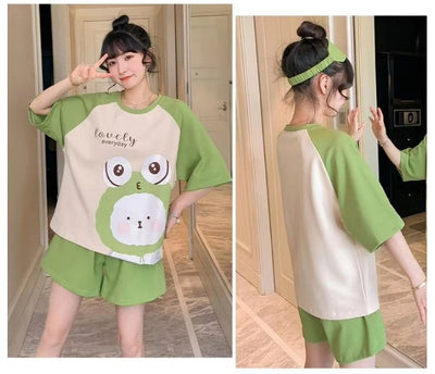 Konstanze - Gerüschtes Pyjama-Set mit Übergrößen-Shirt und Kurzhosen für Frauen