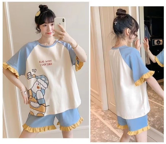 Konstanze - Gerüschtes Pyjama-Set mit Übergrößen-Shirt und Kurzhosen für Frauen